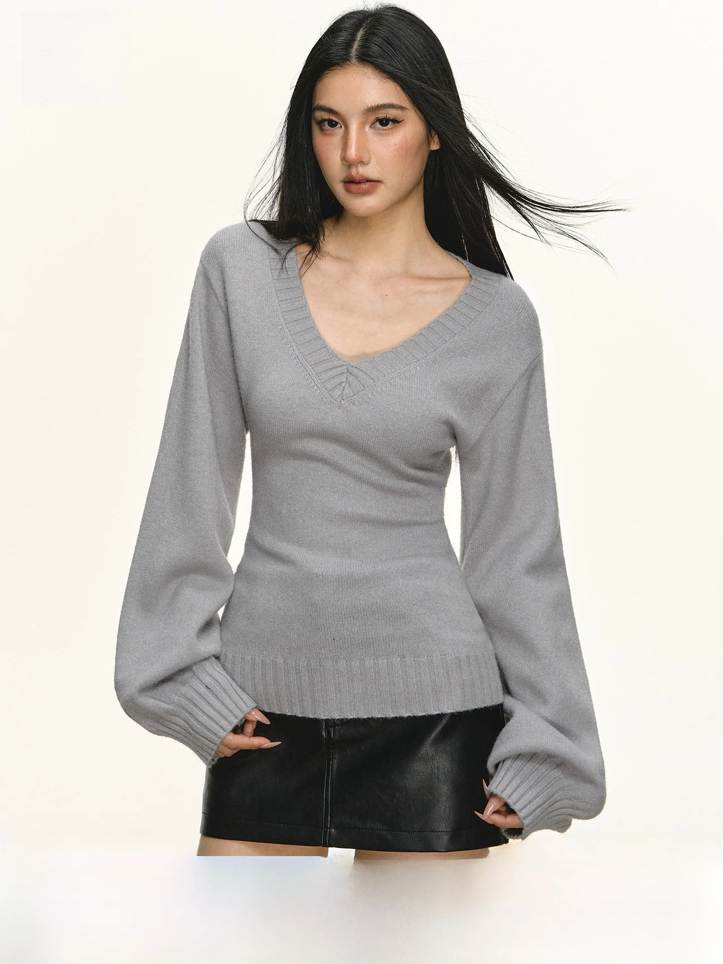 

Anna Aneae Women's V-Ne Knitted Sweater Lantern Sve Slimming Waist Autumn Winter Faion Casual Sle Casual Wind Thie...