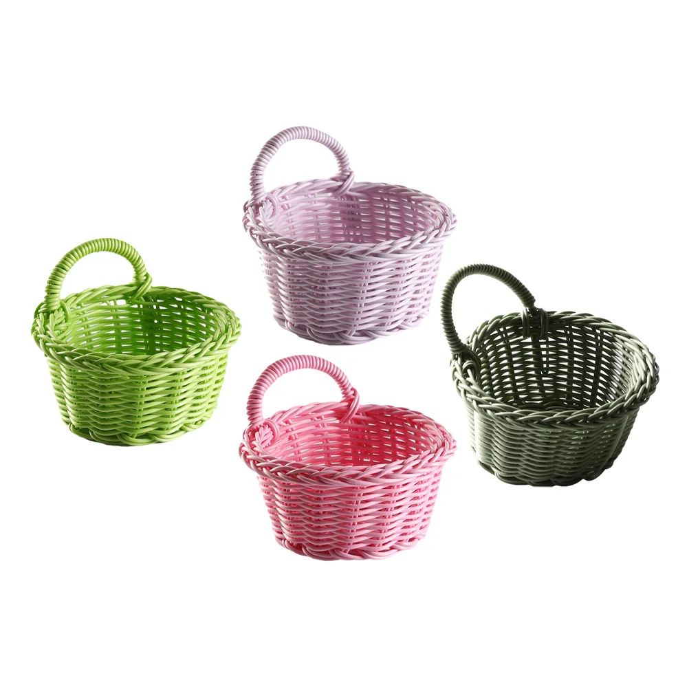 

4Pcs Imitation Rattan Basket Kitchen Hanging Fruits Vegetable Storage Pastoral Style Woven Multi-Function Decorative Home