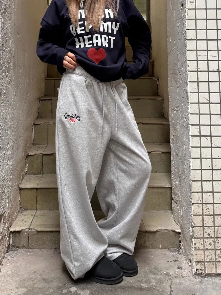 

HOUZHOU Vintage Y2k Gray Joggings Sweatpants Woman Baggy Harajuku Streetwear Sports Pants Oversized Korean Fashion Trousers