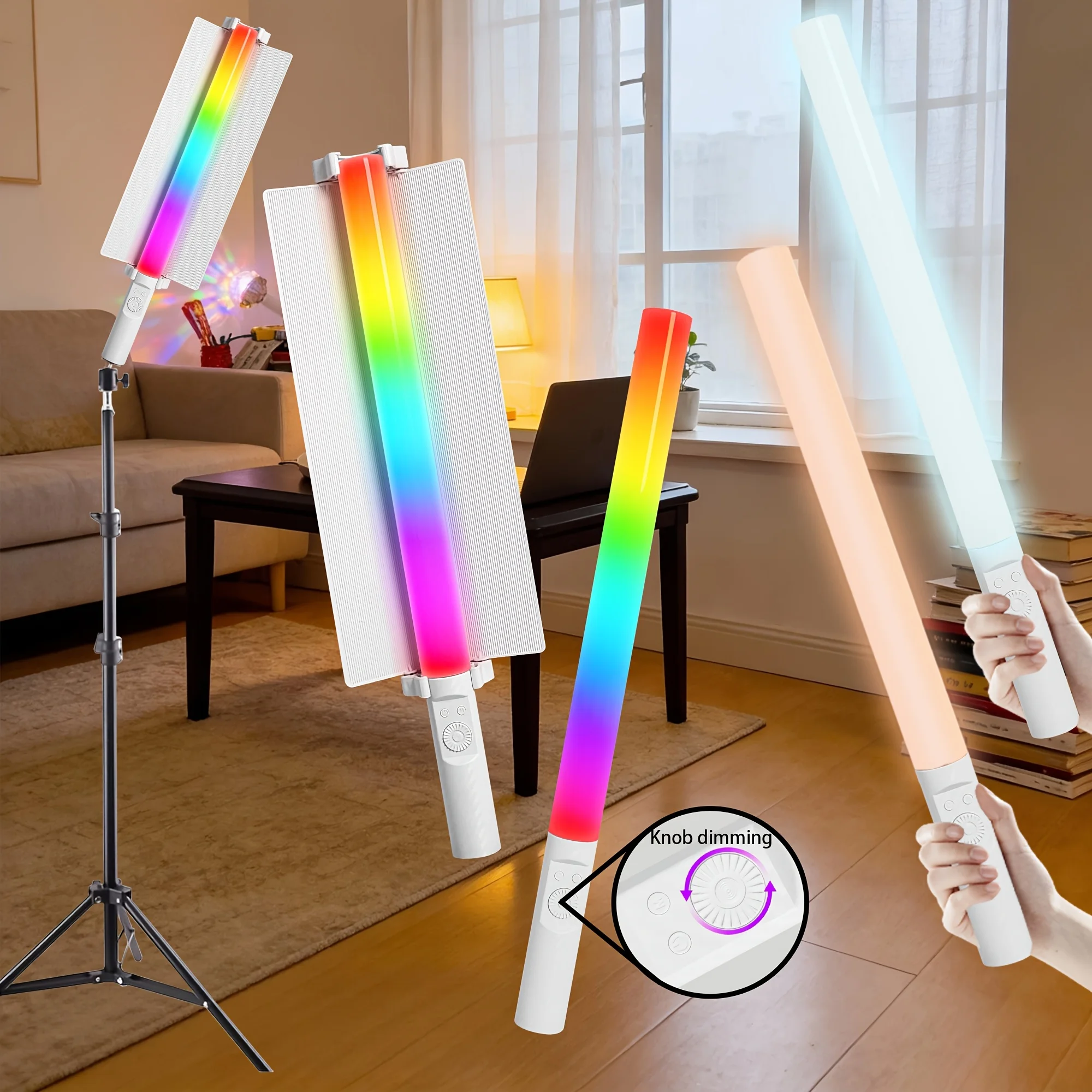 

Портативная RGB LED-лампа-палочка 360 ° Полноцветный, 1800 мАч, перезаряжаемый, с регулировкой яркости 2500-6500K, ЖК-дисплей, функция синхронизации с музыкой для телефона