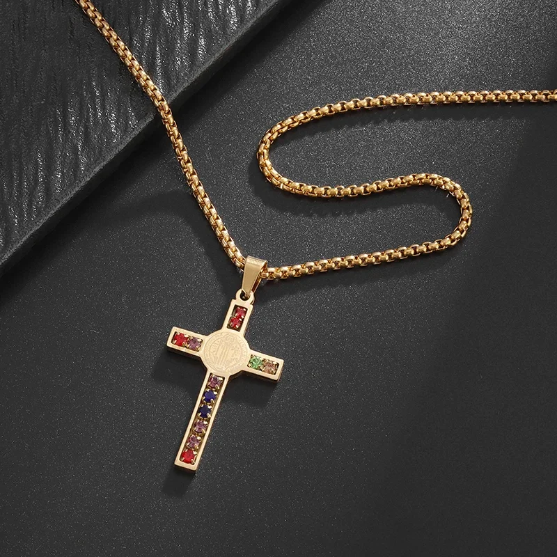 Fashion Trendy New Women's Cross Pendant Micro-Paved Colored Zircon Clavicle Chain Jewelry Accessories