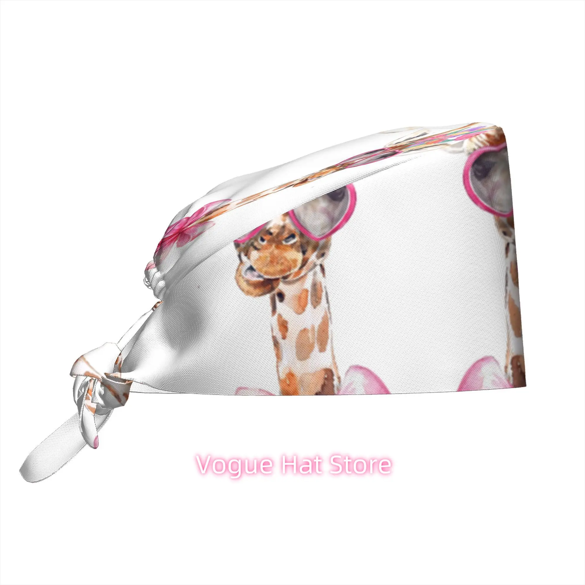 1pc of a Work Cap Featuring an Adorable Giraffe Wearing Heart-Shaped Glasses And a Bow Pattern, Designed with a Playful Watercol