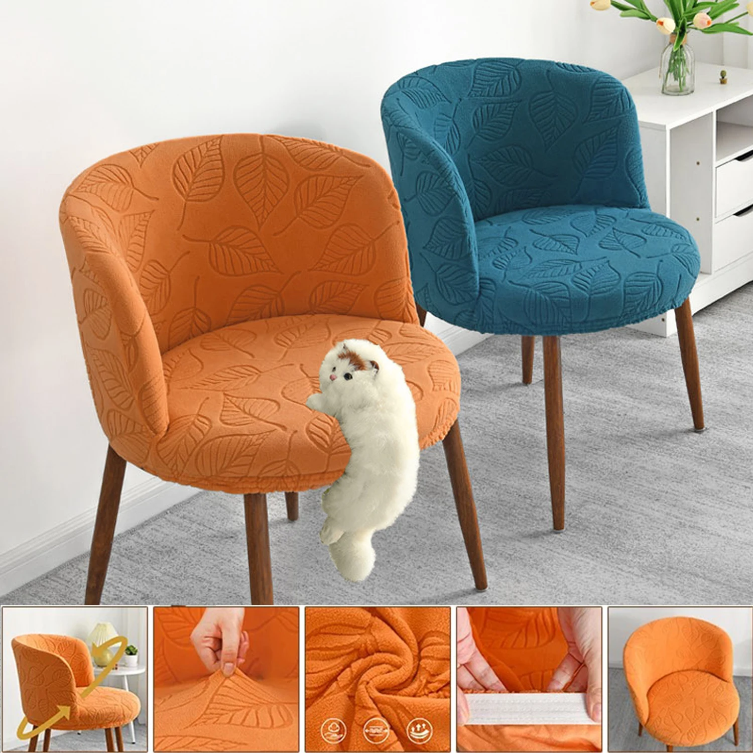 ที่หุ้มเบาะนั่งฝาครอบเก้าอี้โค้งมนยืดหยุ่นได้ผ้าคลุมเก้าอี้ทรงโมเดิร์นหลังขนาดเล็กทรงเก้าอี้การตกแต่งบ้าน