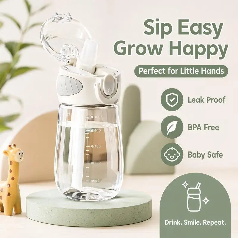 PC Straw Water Bottle Leakproof Food Grade BPA Free One Hand Open Lid With Lock Button Drop-proof For School Office Travel Gym