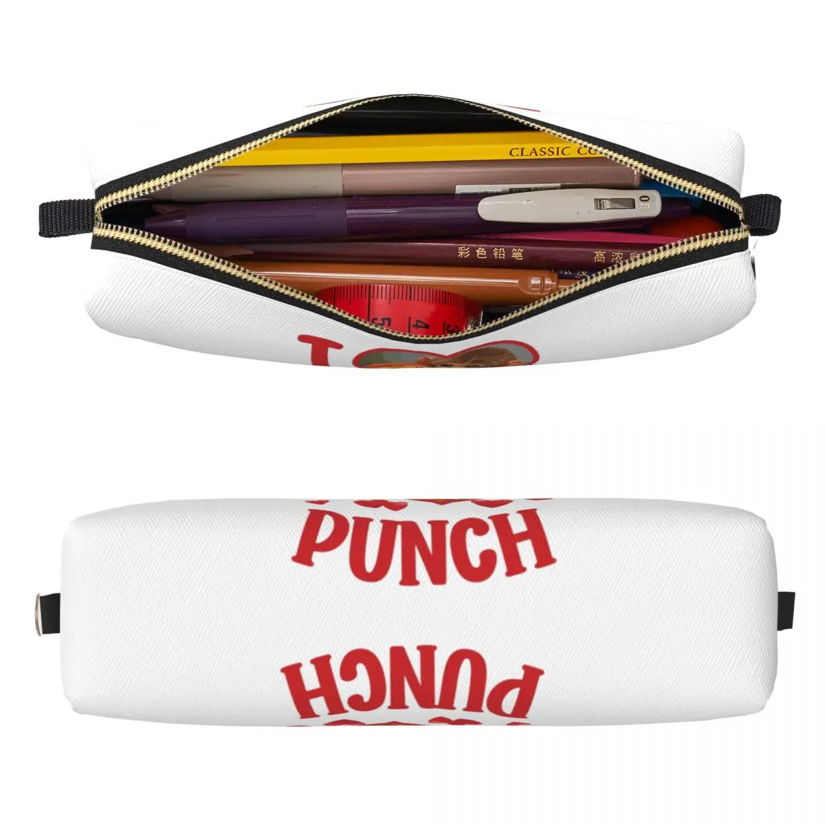 I Love Punch Cute Baby Monkey Heart Pencil Cases Pen Bags for Student Large Storage Office Cosmetic Pencil Pouch