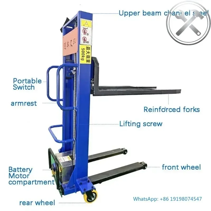 

500kg 1000kg 1500kg Portable Self Loading Stacker Manual Semi Electric Forklift Mini Hydraulic Lifting Pallet Truck