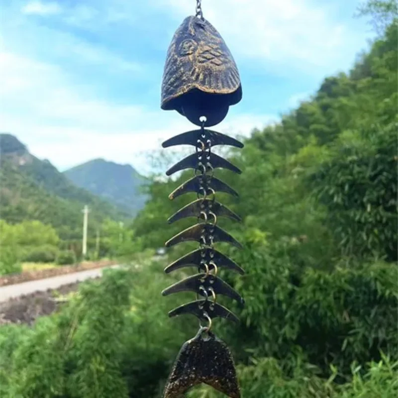 Rural Cast Iron Fish Bone Wind Chimes Japanese Style Cast Iron Fishbone Wind Chimes Balcony Decoration Creative Garden Bell