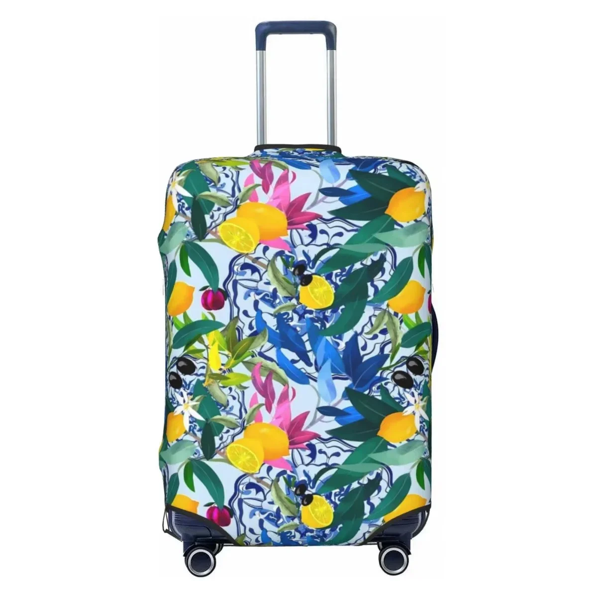 Blue Tile Lemon Olive Print Luggage Cover Elastic Suitcase Protector Dustproof Anti Scratch For 18-32 Inch Travel Bag
