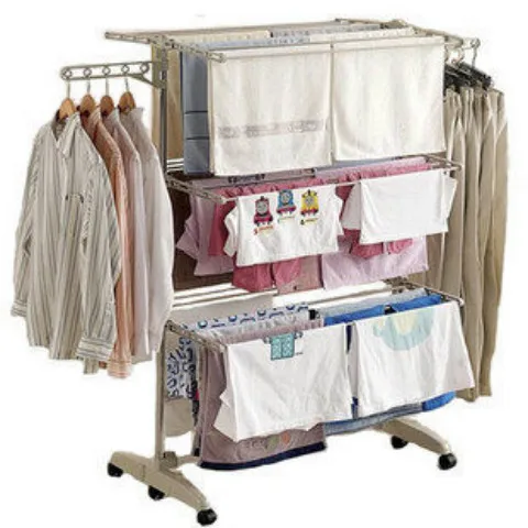 Folding clothes rack double-pole lifting stainless steel balcony telescopic baby diaper barber shop towel rack