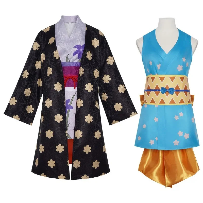 Halloween cosplay feminino miss allsunday nico robin cosplay traje impressão digital uniforme kinomo vestido peruca roupa carnaval terno