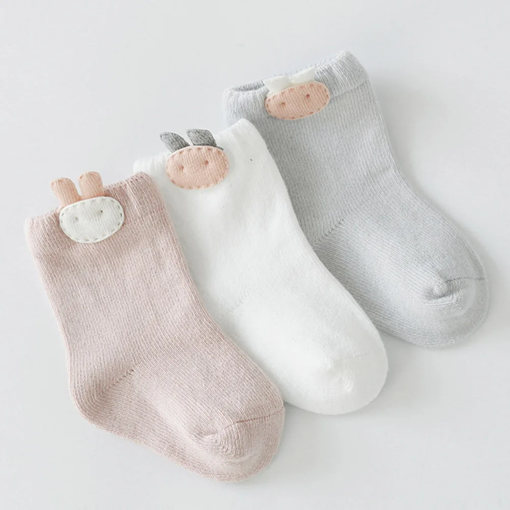 Meias de bebê 3 desenhos animados menino recém-nascido respirável macio durável antiderrapante elástico longwear primavera outono infantil wear