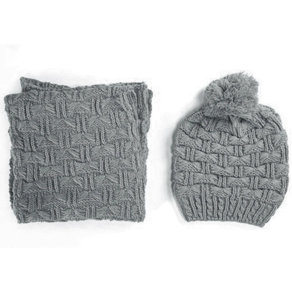 

2Pcs/set Women Girls Pom Pom Beanie Skull Cap Hats Scarf Winter Autumn Sports Warm Ski Hat