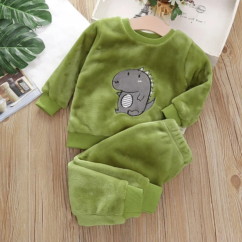 Baby Jongen Warm Duosuar Kleding Set Winter Cartoon Pyjama Outfit Voor Meisjes Pleuche Trui Broek 2 Stuks Kids Pak 1-6y