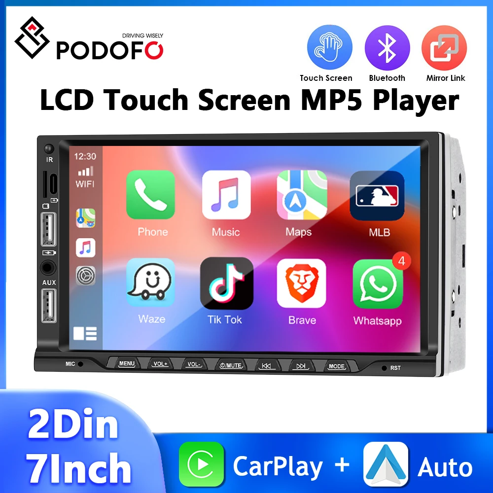 

Podofo 2Din 7'' MP5 Player Carplay Car Radio Mirror Link Bluetooth Android Auto FM USB AUX Autoradio Car Mp5 Multimedia Player