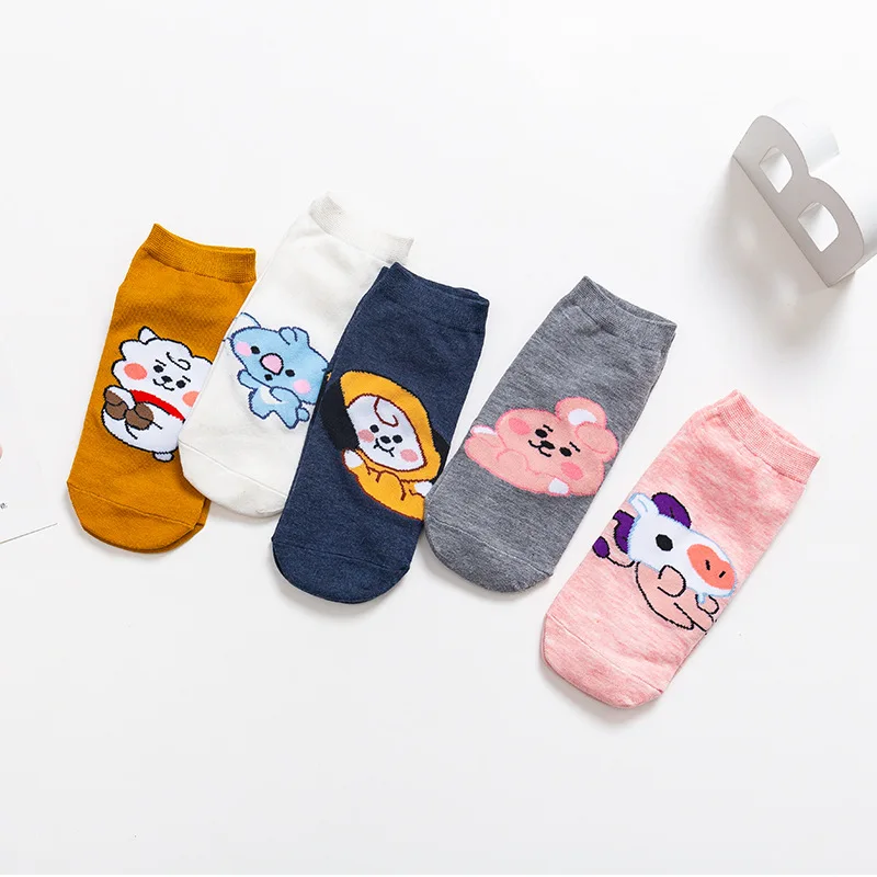 5 Pairs/set of Women's Cartoon Cat and Dog Fun Socks Cute Animal Invisible Boat Socks Anime Pattern Women's Socks