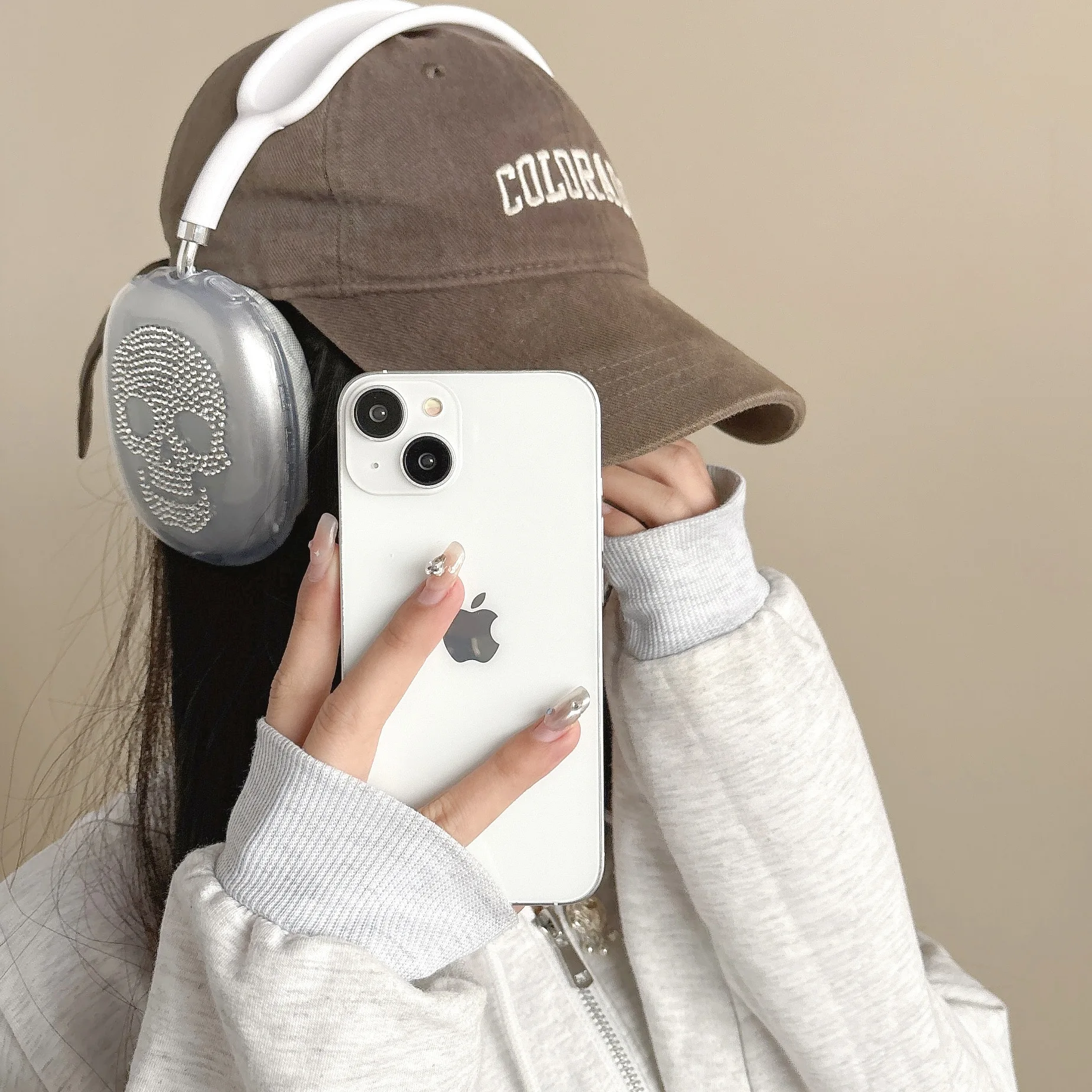 Bling Rhinestone Skull Headphone Ear Cushions Silver Sparkly Protective Covers Compatible Headphones for Airpods Max