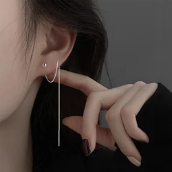 Trend Tassel Drop Earrings Long Chain Piercing Straight Hanging Earrings Silver Color Needle Ball Line Earring for Women Jewelry