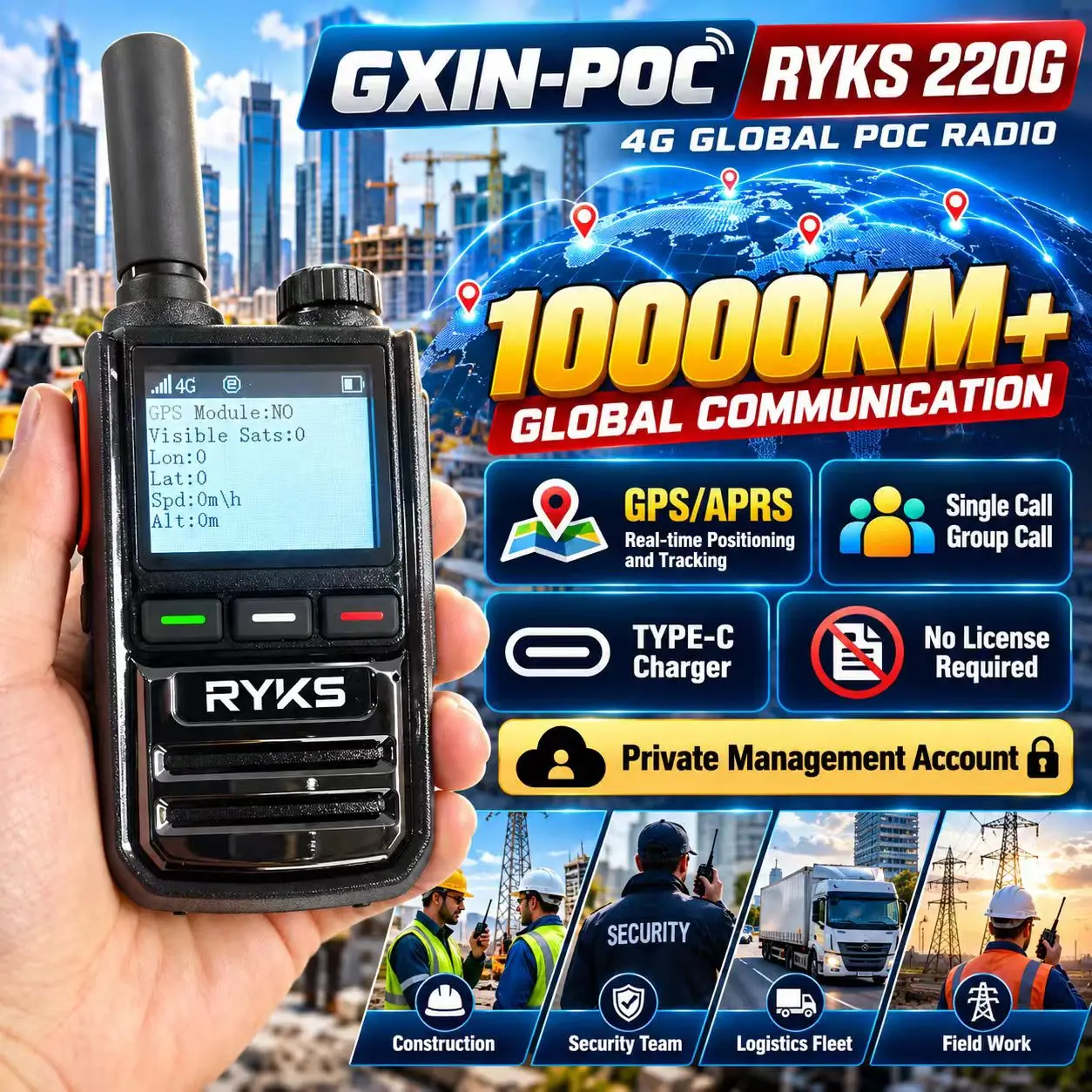 GXIN POC Mini 4G Network Radio GPS APRS 10000Km+ Global Walkie Talkie No License Required PTT Long Range Communication Device