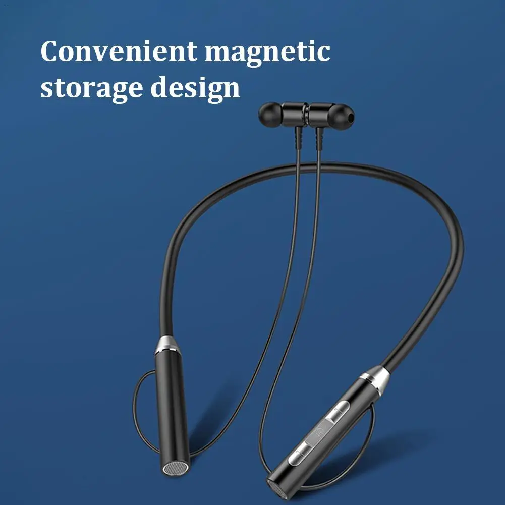 Earphone Bluetooth nirkabel leher 5.0, Headset olahraga magnetik dapat memasukkan kartu Stereo Headset olahraga