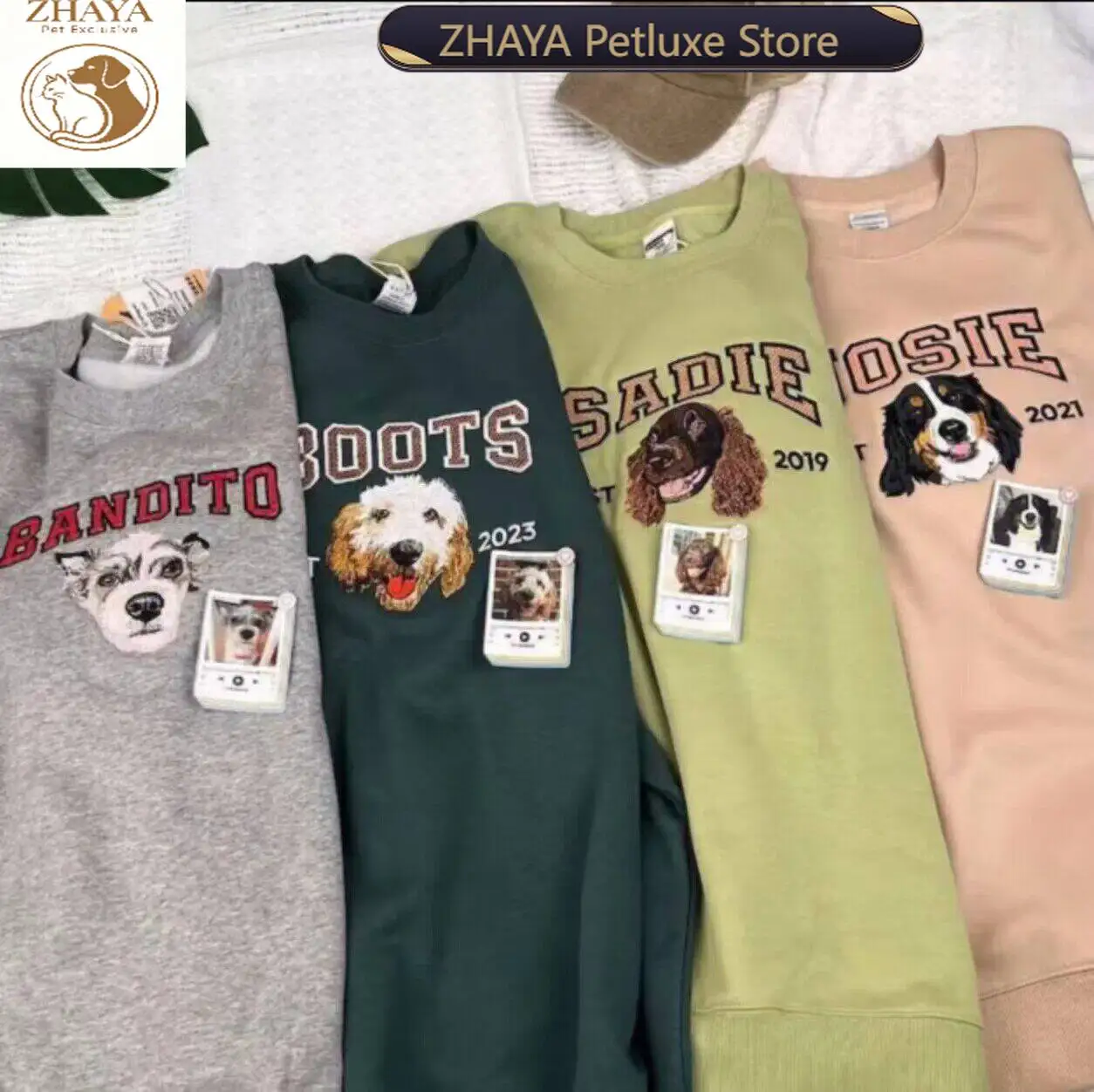 ZHAYA Sudadera con Capucha Personalizada para Mascotas, Camiseta Bordada con Foto de Gato o Perro, Retrato de Pareja, Algodón, Regalo DIY para el Dueño, Ropa a Juego