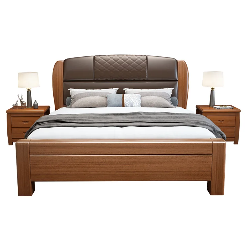 

All solid wood bed, light luxury soft bed, new Chinese master bedroom