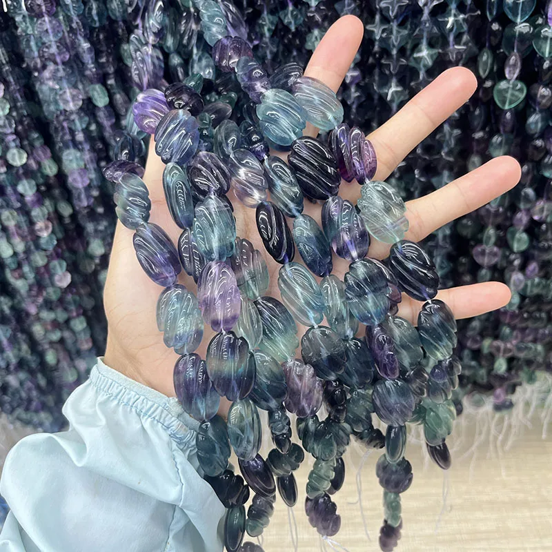 

Natural Fluorite carved flat oval 16*22mm Wholesale for DIY Loose Beads For Jewelry Making Beads Women Bracelet Necklace Gift
