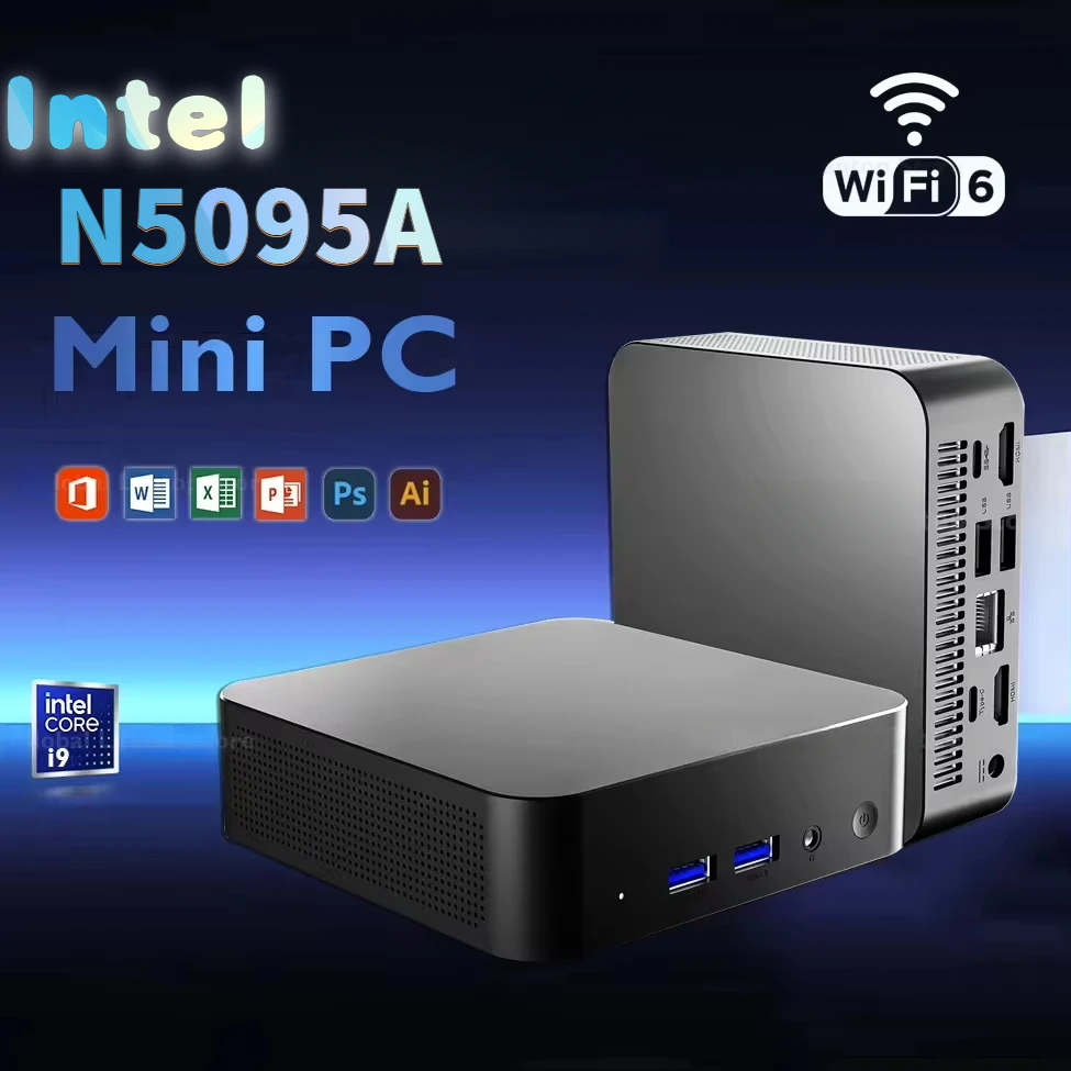 2025 MINI PC Windows 11 Intel Core N5095A DDR4 16GB 1TB SSD M.2 1000M 4K Mini Computer for 3 Screen WiFi 6 BT5.2 Desktop