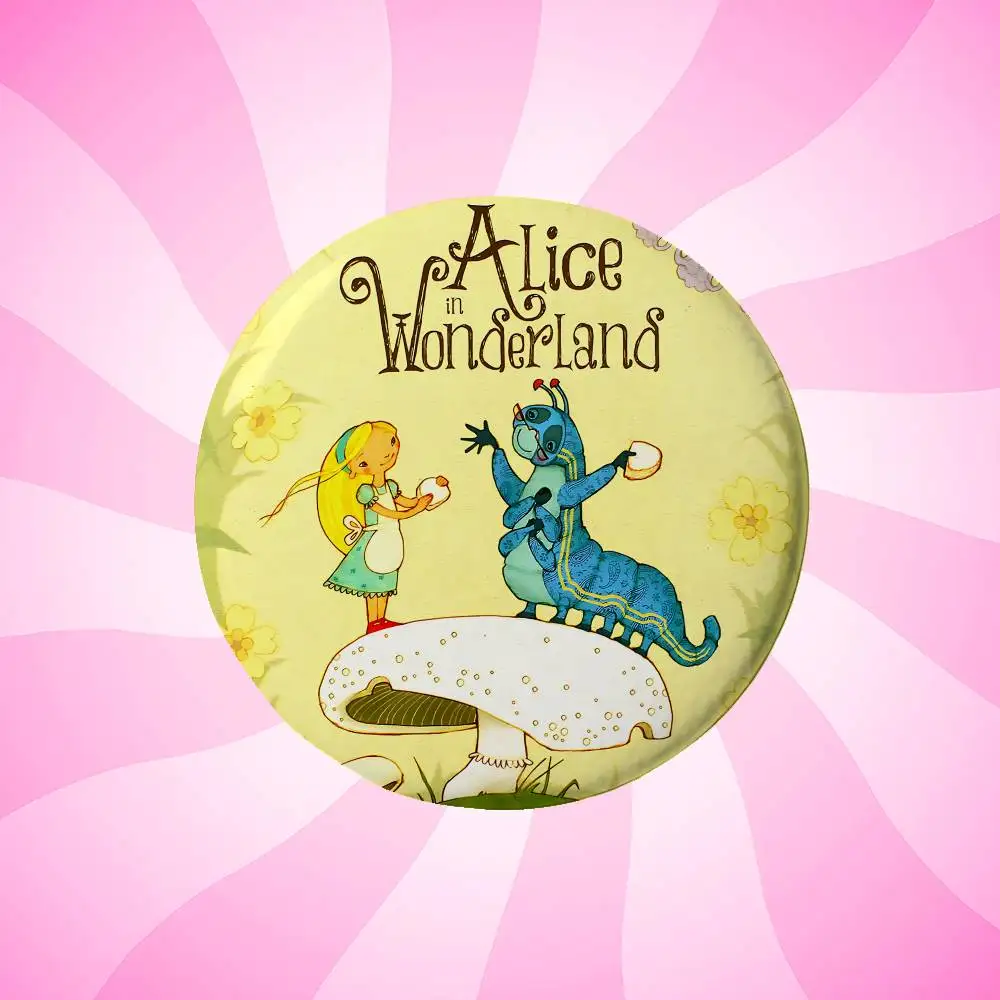 Cartoon A-Alice In W-Wonderland Anime Round Laser Badge Cartoon Brooch Clothes Backpack Accessories Lapel view 6