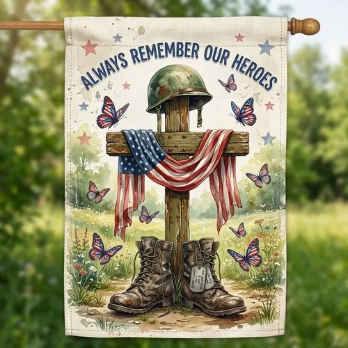 Memorial Day Garden Flag 12x18 Inch, Always Remember Our Heroes Double Sided RRI