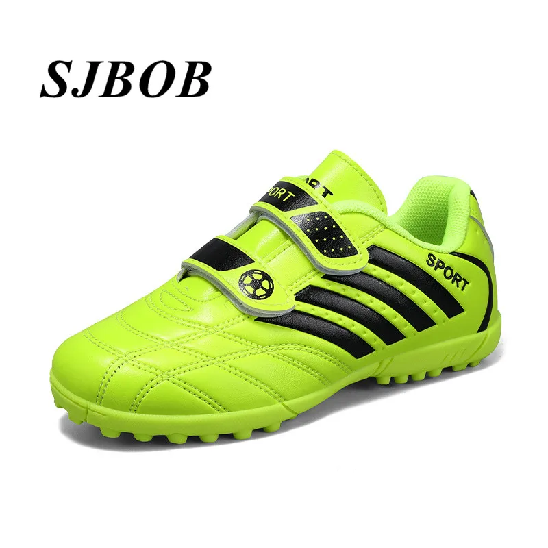 

Hot Sale Childrens Football Shoes Green Hook Loop TF Men Soccer Sneakers Outdoor Anti-Slip Futsal Shoes For Youth Tenis Masulino