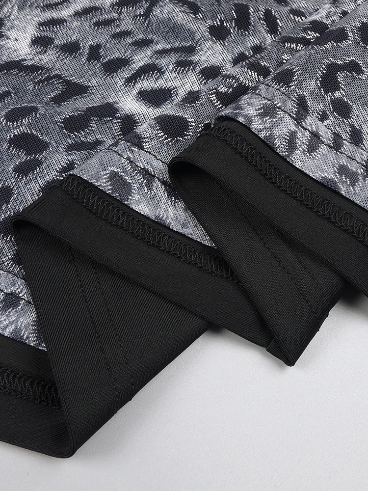 VC Abito a maniche lunghe con ritaglio leopardato nero a contrasto e collo a lupetto per abiti da sera da festa