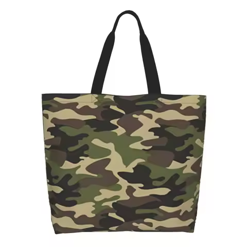 Custom Funny Printing Army Camo Camouflage Shopping Tote Bags Durable Canvas Shoulder Shopper Military Tactical Handbag