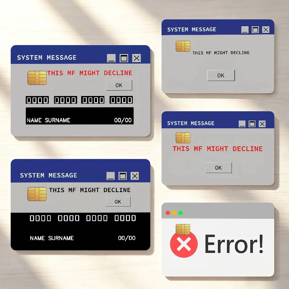 System Message Decline Credit Card Sticker Waterproof Anti-Scratch 4PCS Bank Debit Traffic Cover Decoration