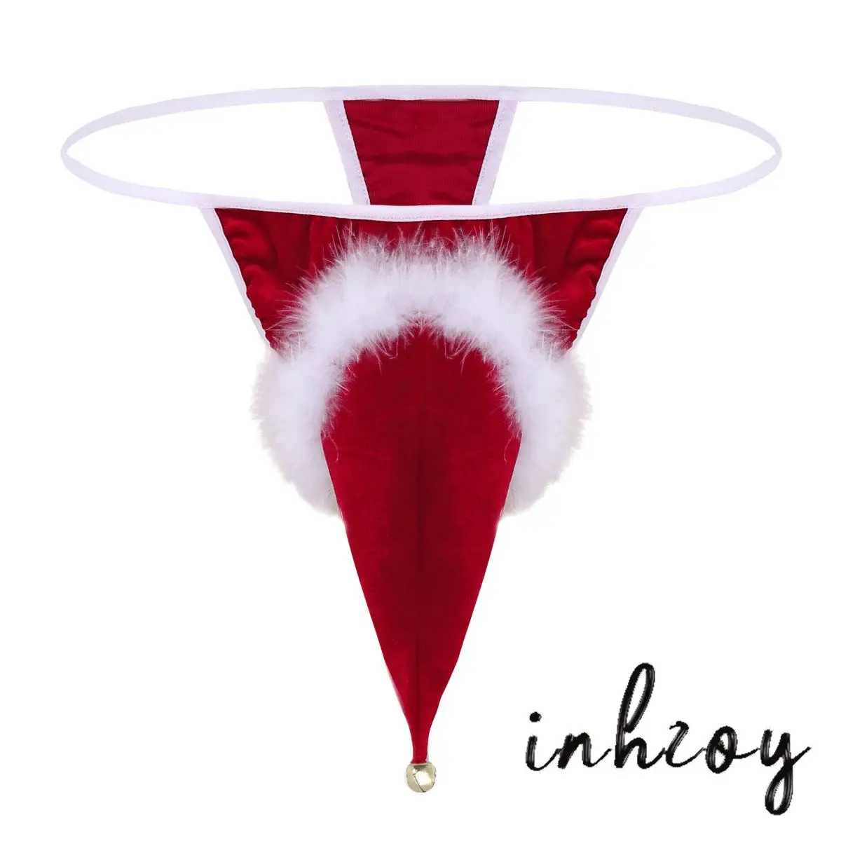 Mens Christmas G-string Briefs Xmas New Year Festival T-Back Thongs Velvet Feather Soft Sheath Funny Santa Clause Underwear