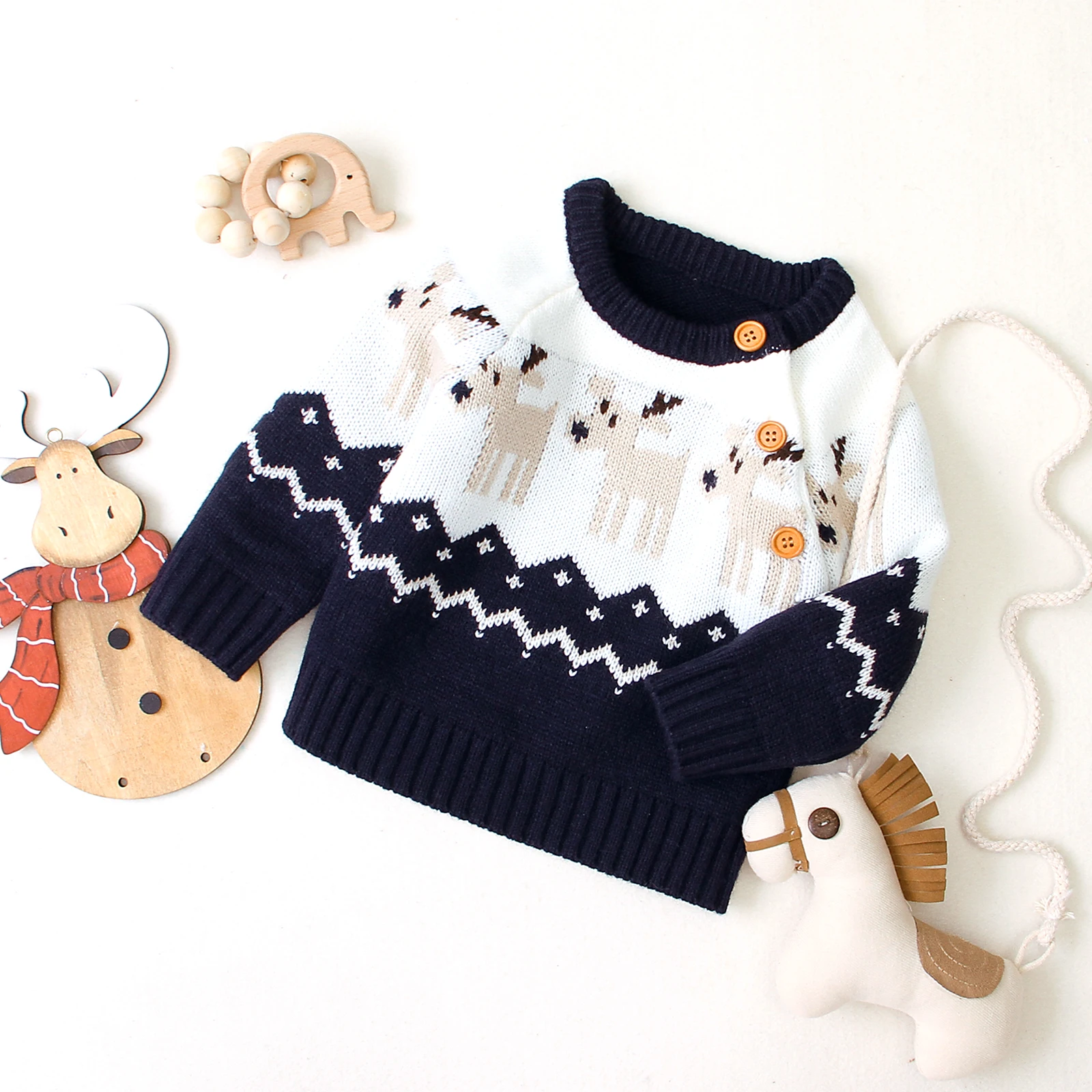 FashionBaby Clothes Kid Girl Boy Christmas Sweaters Warm Cute Baby Long Sleeve Knit Elk Printed Sweaters Tops Xmas Baby Clothing