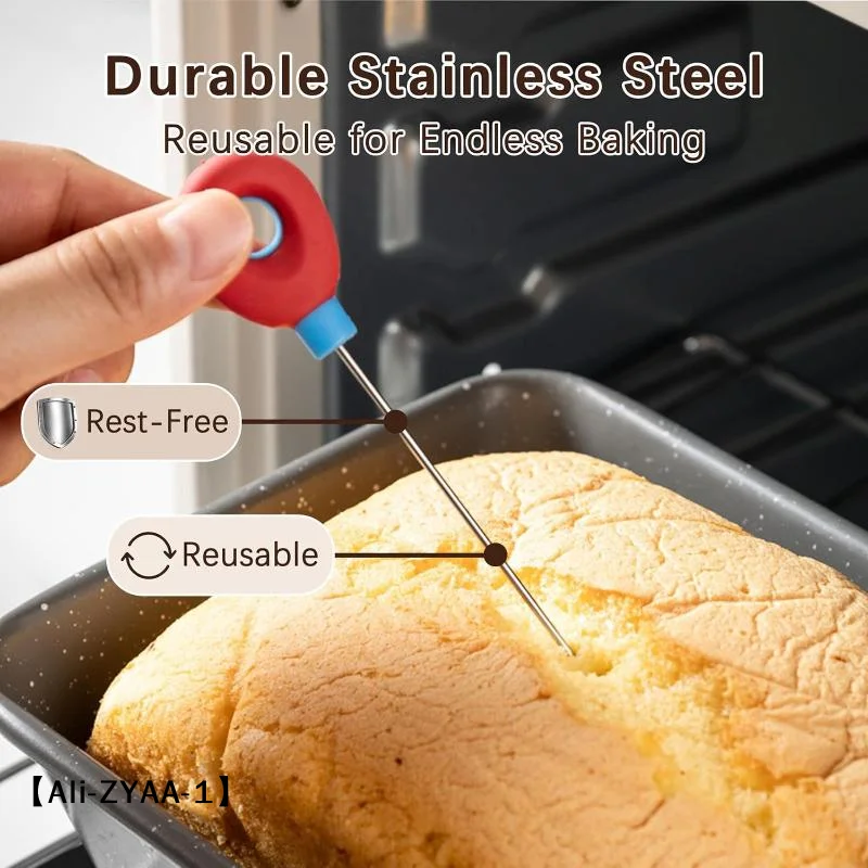【A】Reusable Cake Tester Probe With Non Slip Silicone Handle For Home Baking Doneness Check