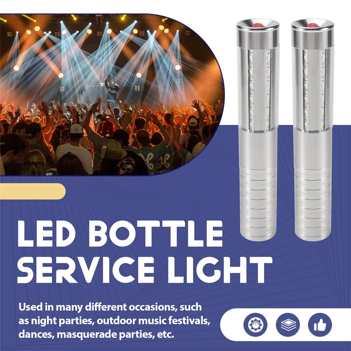 ●4 Pcs LED Strobe Reusable LED Light Rechargeable Champagne LED Bottle Service and Charger,US Plug Silver-A57M