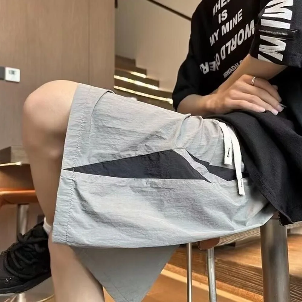 Large Size Loose Casual Thin Shorts High Waist Drawstring Wide Leg Shorts Summer Beach Knee Length Pants Men