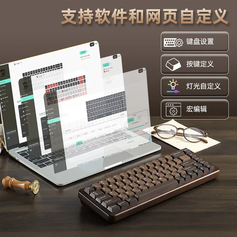 Wood68 Walnut Keyboard Custom Retro Tri-mode Wireless Bluetooth 2.4G Hot-swap RGB Gasket Ergonomics Teclado MX Switch for Gamers