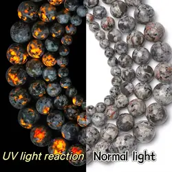 Natural Flame Stone Beads UV Glowing Yooperlite Fire Sodalite Loose Spacer Beads for Jewelry Making DIY Necklace 6/8/10/12mm
