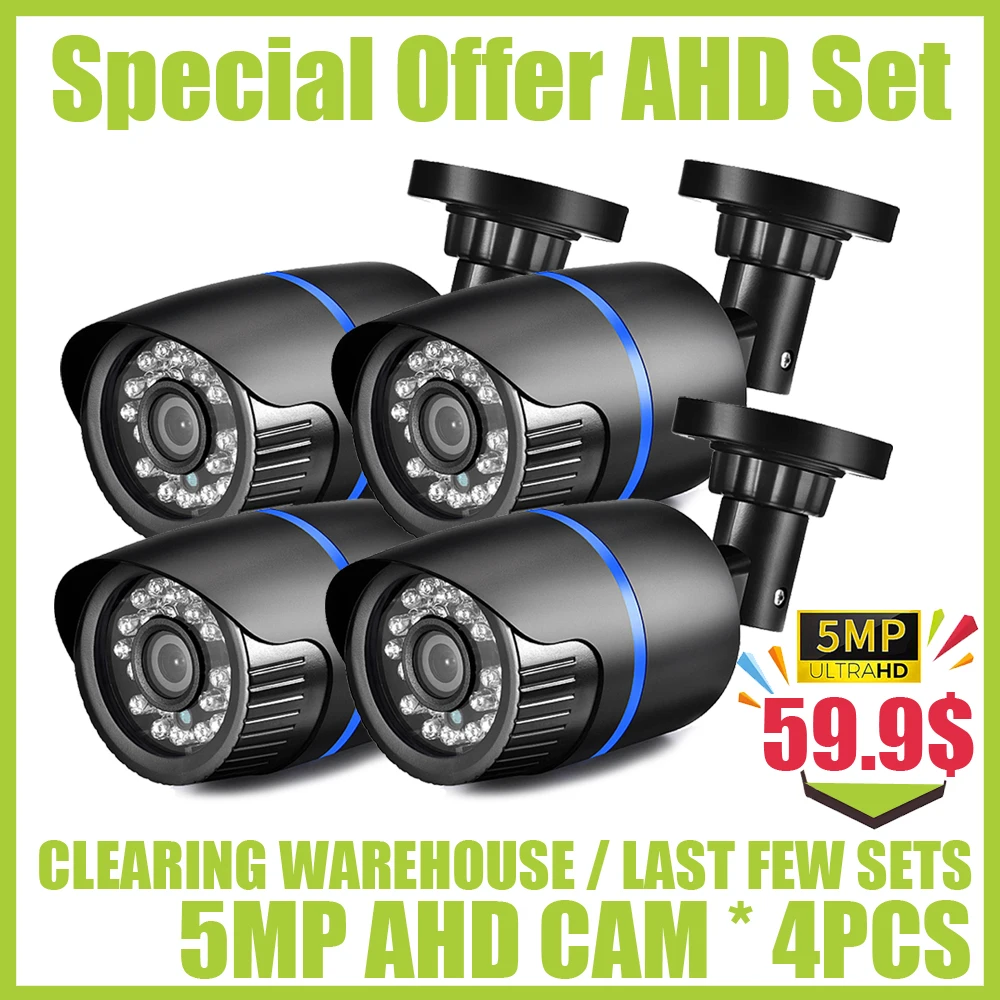 

2560*1920P Special Price 5MP 4CH CCTV System AHD Camera KIT 4in1 4MP 5M-N Home Security Surveillance Set Outdoor Waterproof IP66