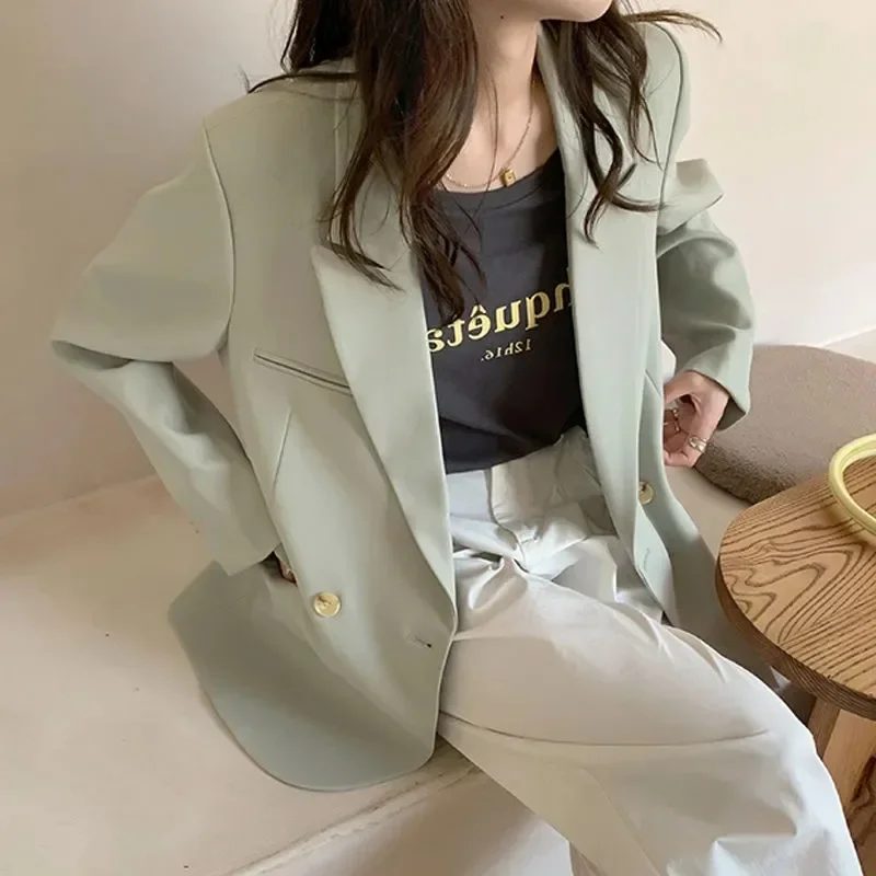 UNXX Women's Autumn Vintage Casual Short Blazer Suit Coats Commuting Solid Color Loose Single-breasted Blazer Collar Coat Women