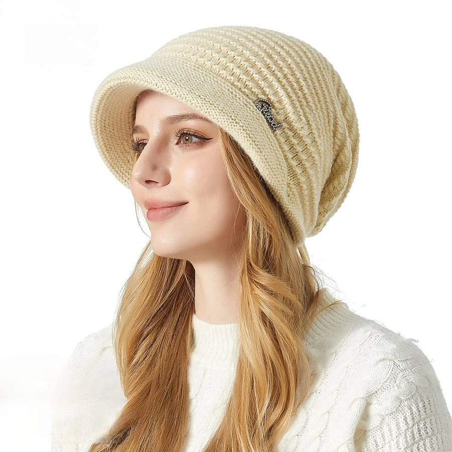 Rabbit Fur Pile Hat Children's Winter New Thickened Big Head Suitable for Elastic Knitted Hat Fashion Temperament Warm Hat Tide