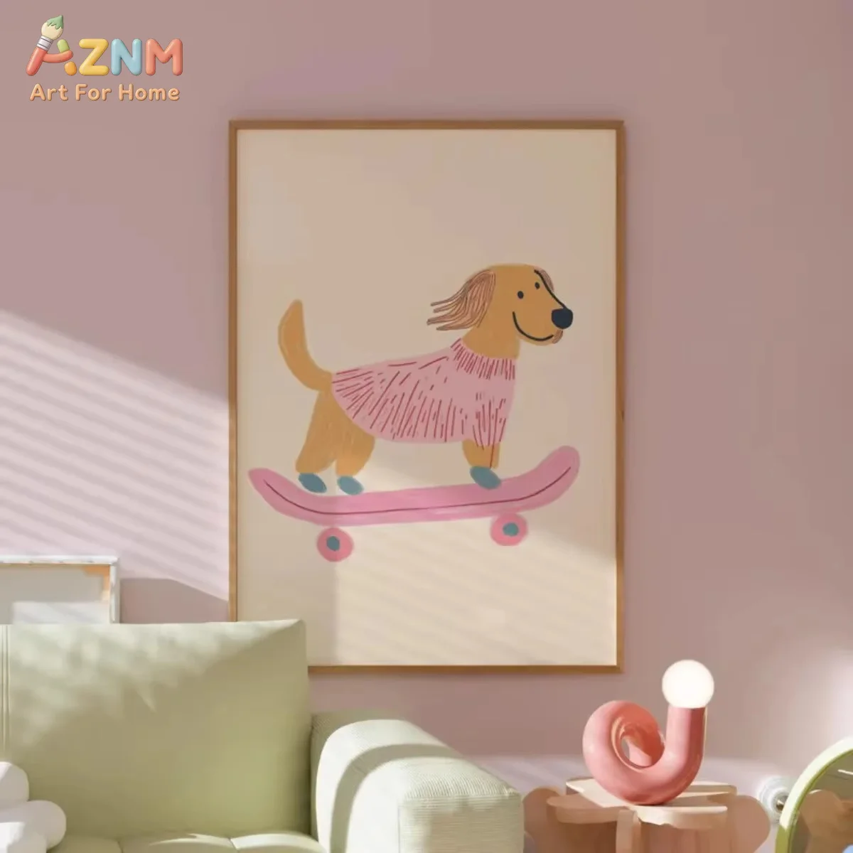 Cute Skateboard Dog Dachshund Canvas Prints Poster Cartoon Funny Animal Art Prints Bedroom  Wall Art Home Decor Poster