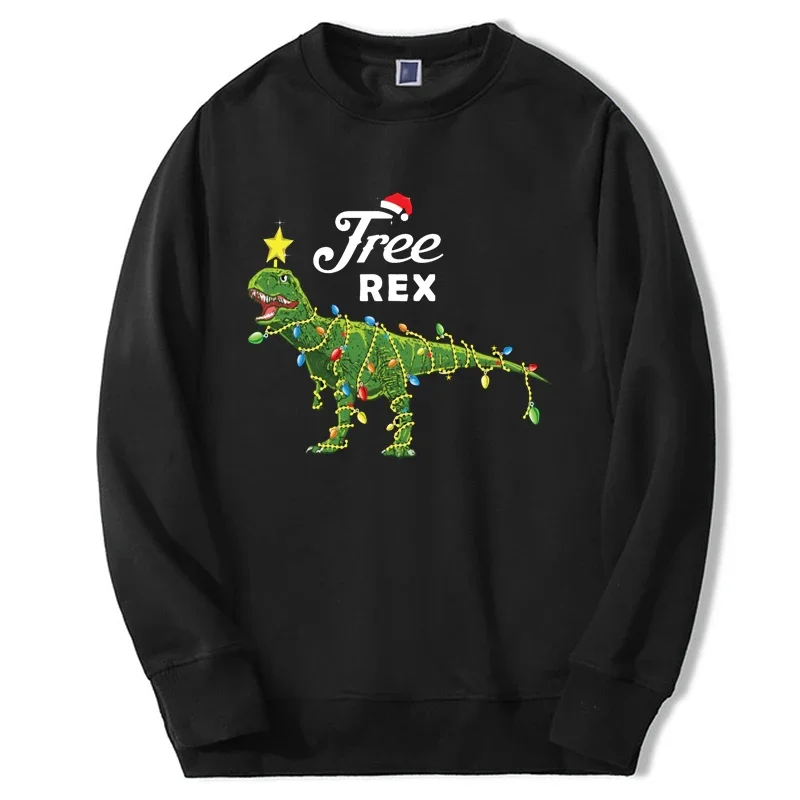 

Dinosaur Christmas Hoodies Tree Rex Merry Xmas Round Neck Hip Hop Oversize Clothes Tracksuit Sweatshirt Long Sleeves Streetwear