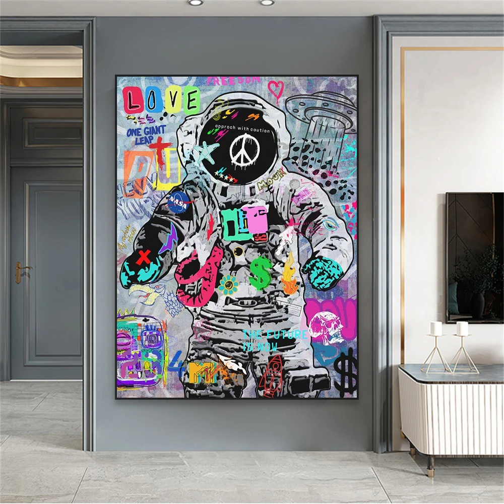 Astronaut Graffiti Art Poster Abstract Oil Painting Prints Pop Art Large Banksy Canvas Painting Home Living Room Decoration