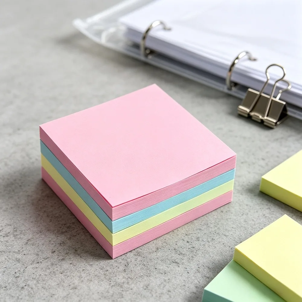 2 Pads Pastel Square Sticky Notes, Strong-Sticky Self-Adhesive Removable Memo Pads for Office Home Reminders, Home Supplies Refrigerator Decor Accessory