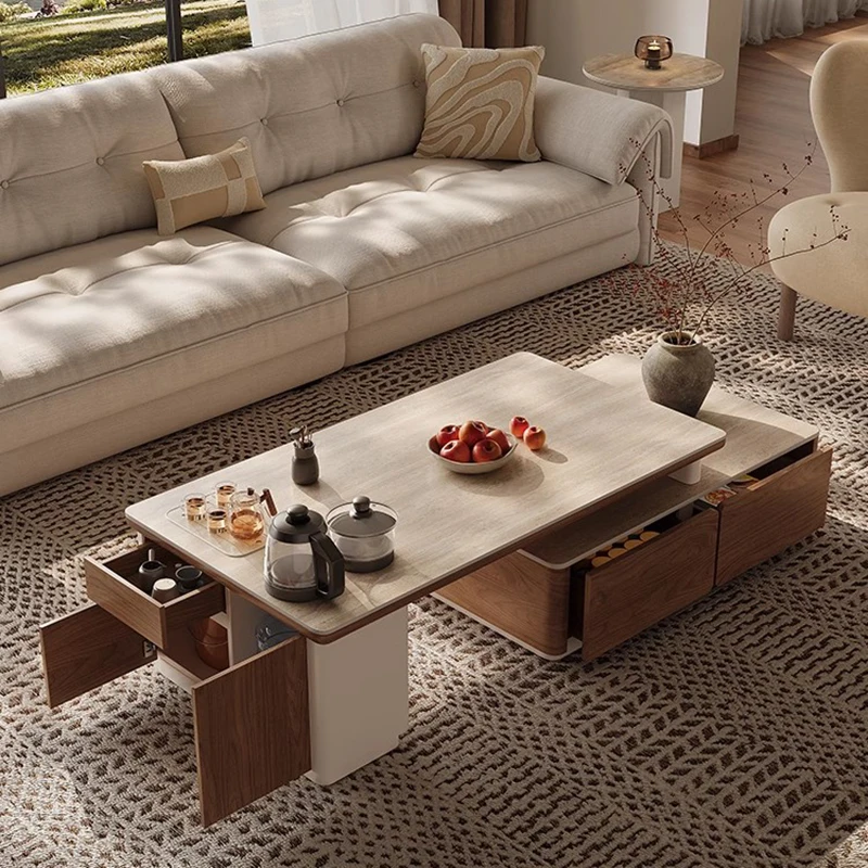 Adjustable Mechanism Coffee Table Living Room Modern Wood Nordic Coffee Table Storage Drawers Mesas Bajas Postmodern Furniture