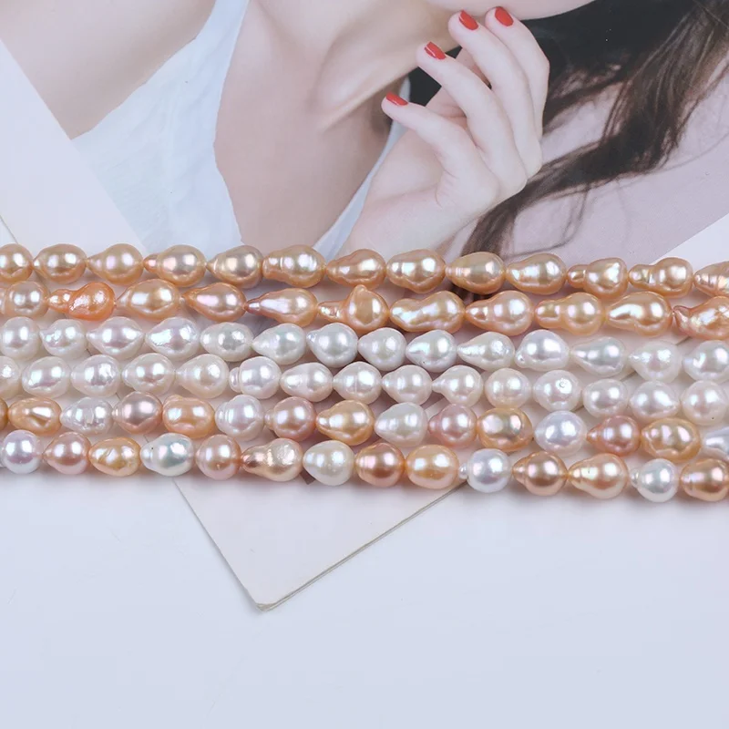 

Wholesale 8-9mm natural white pink color freshwater pearl strand edison loose pearls with tail string for jewelry making