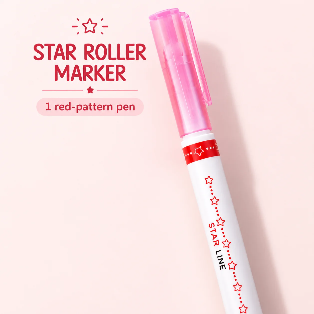 6pcs Red Star Pattern Roller Marker with Transparent Pink Cap